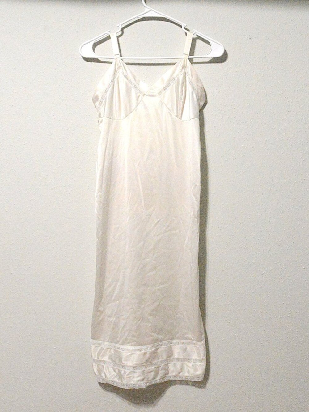 Vintage 1970's Kayser White Slip Dress with Lace Size Small